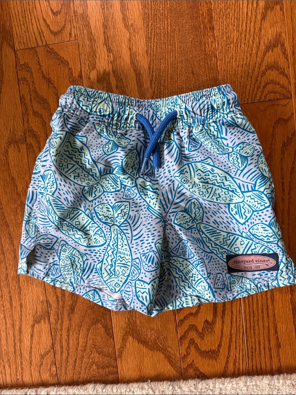 Vineyard Vines Light Blue & Aqua Leaf-Pattern Swim Trunks